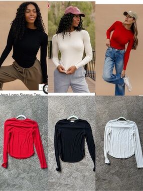 Women's Long Sleeve Crewneck Tee - Black / White / Red